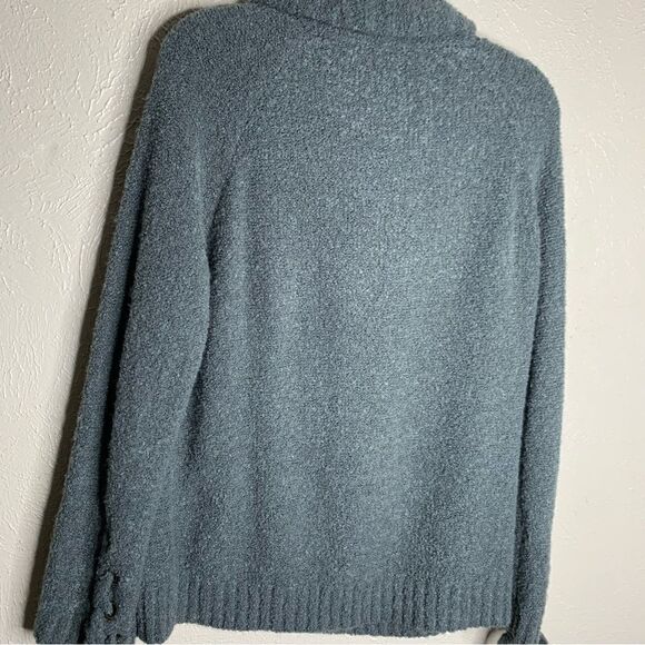 Saks fifth avenue popcorn knit wool blend turtleneck sweater tie cuffs gray - Picture 5 of 9